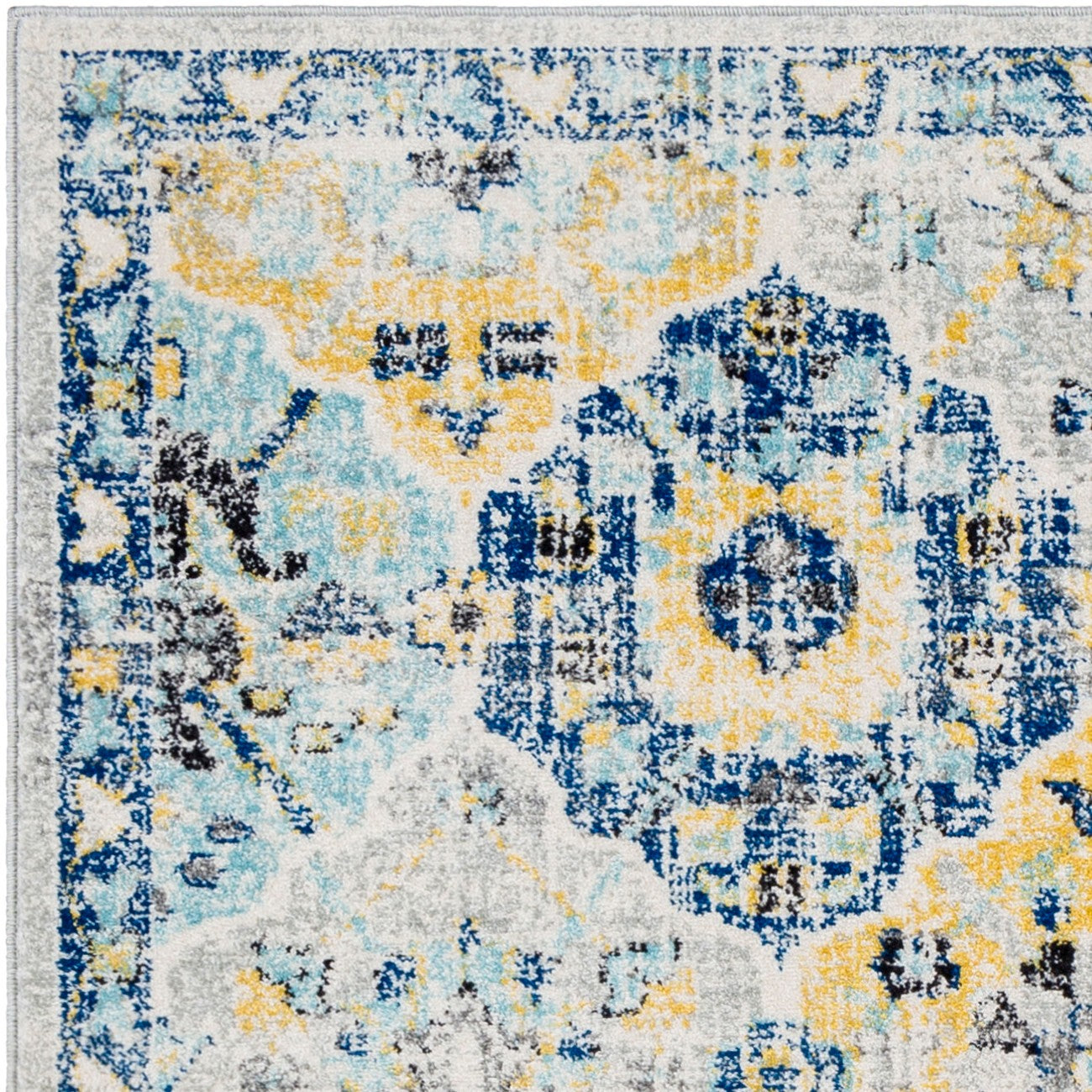 INES Vintage Traditional Oriental Boho Dark Blue Area Rug Zoom