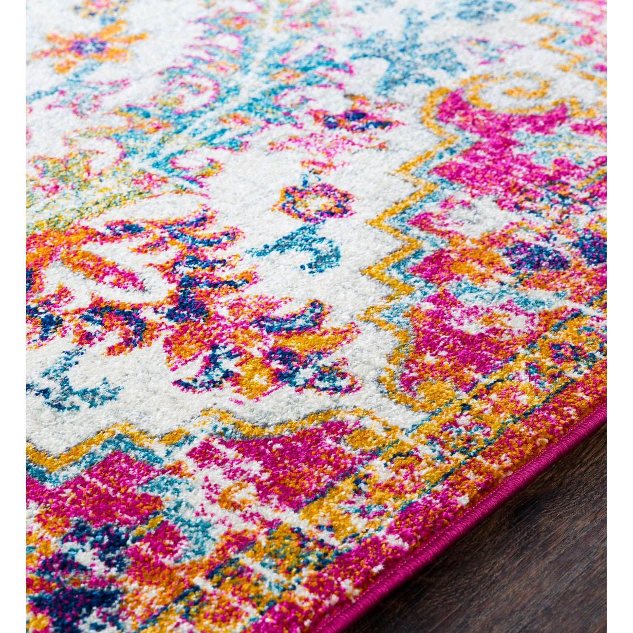 LOU Vintage Traditional Oriental Boho Neon Pink Area Rug Texture