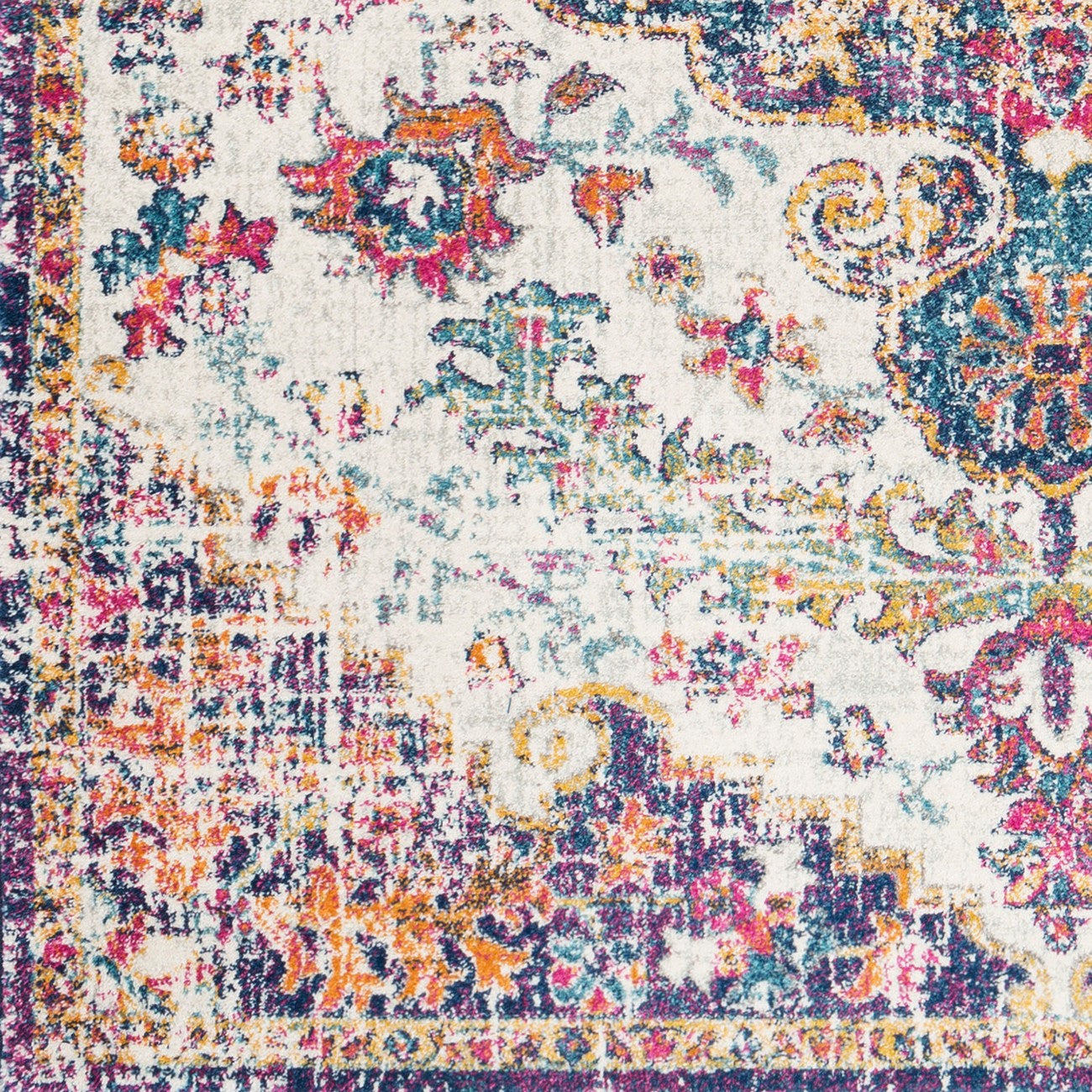LOU Vintage Traditional Oriental Boho Orange/Dark Blue Area Rug Swatch
