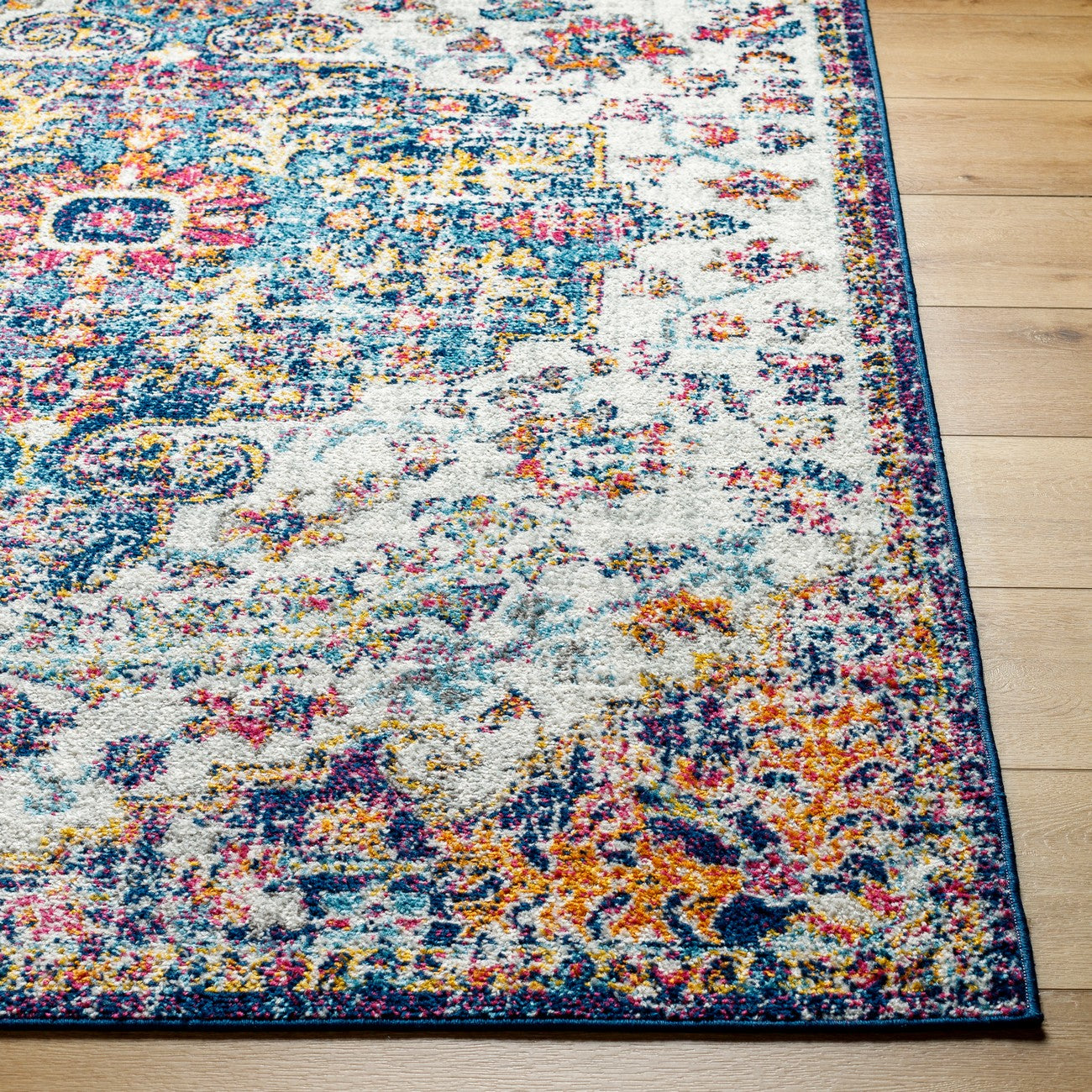 LOU Vintage Traditional Oriental Boho Orange/Dark Blue Area Rug Front