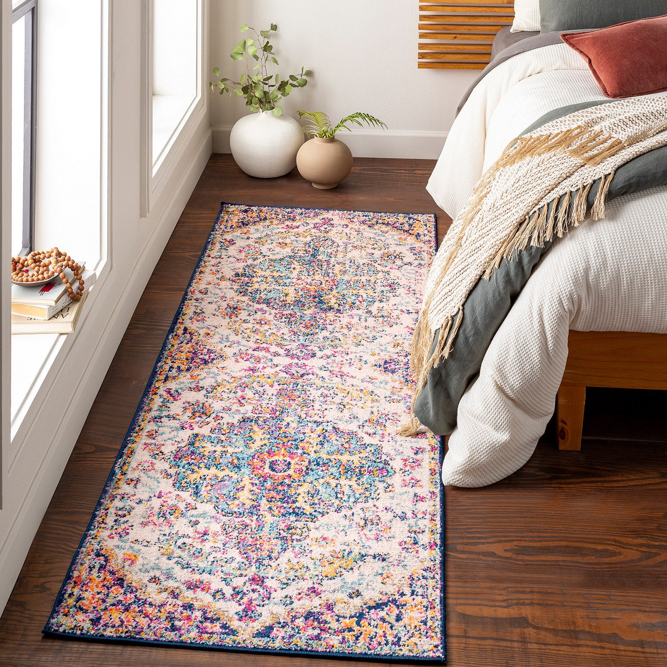 LOU Vintage Traditional Oriental Boho Orange/Dark Blue Area Rug Roomscene