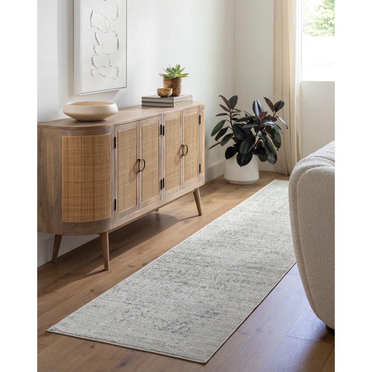 JULIETTE Vintage Traditional Oriental Boho Grey/White Area Rug Roomscene