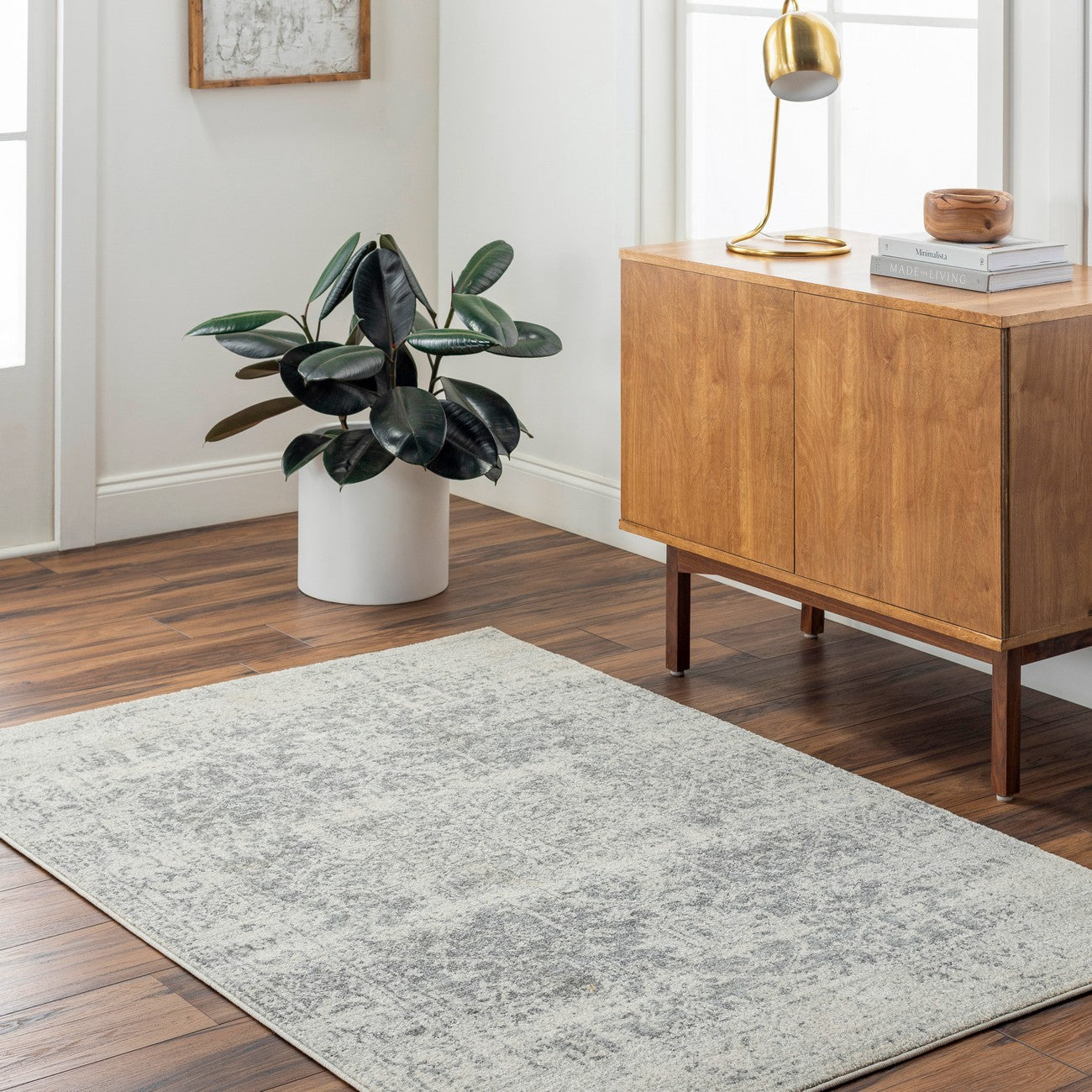JULIETTE Vintage Traditional Oriental Boho Grey/White Area Rug Roomscene