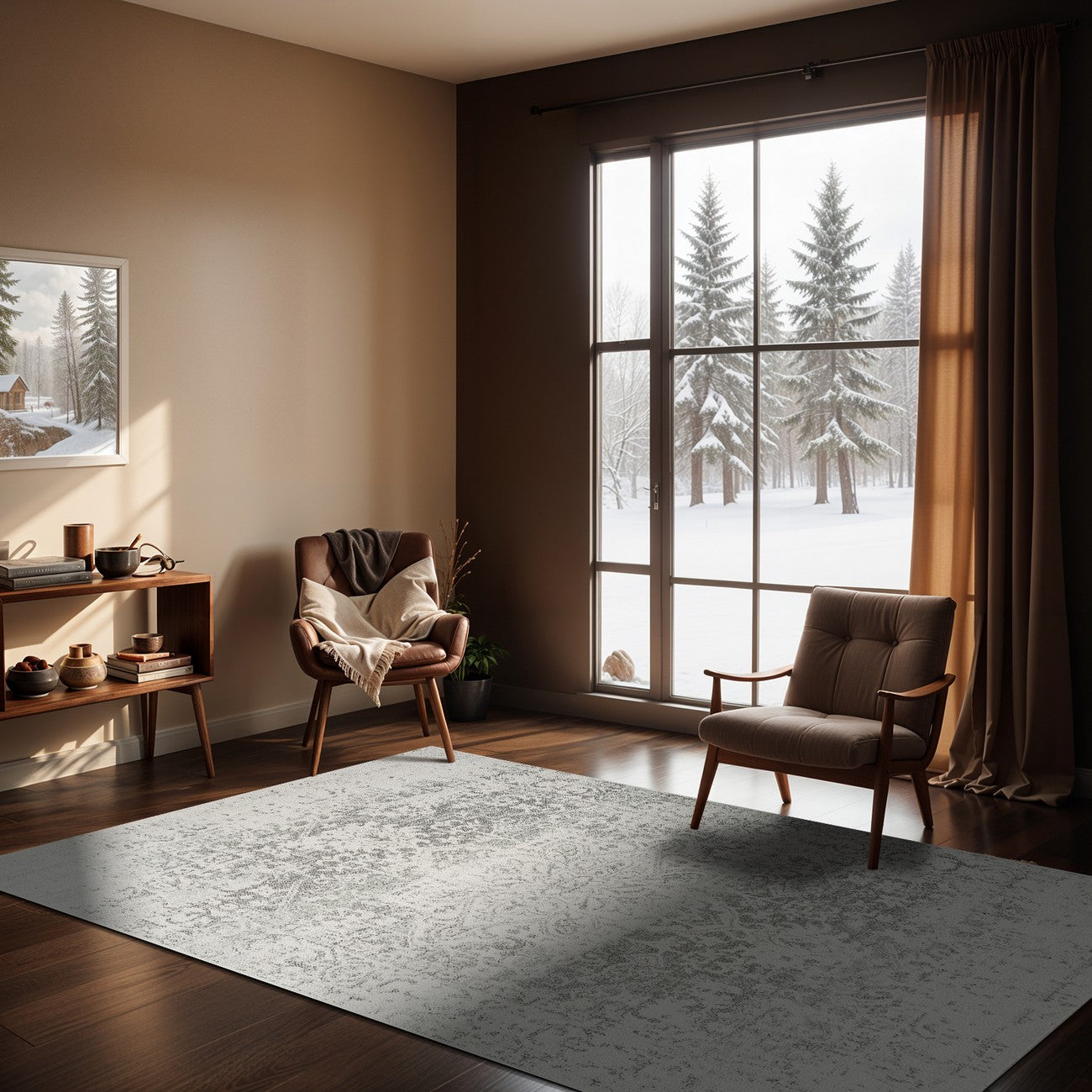 JULIETTE Vintage Traditional Oriental Boho Grey/White Area Rug Roomscene