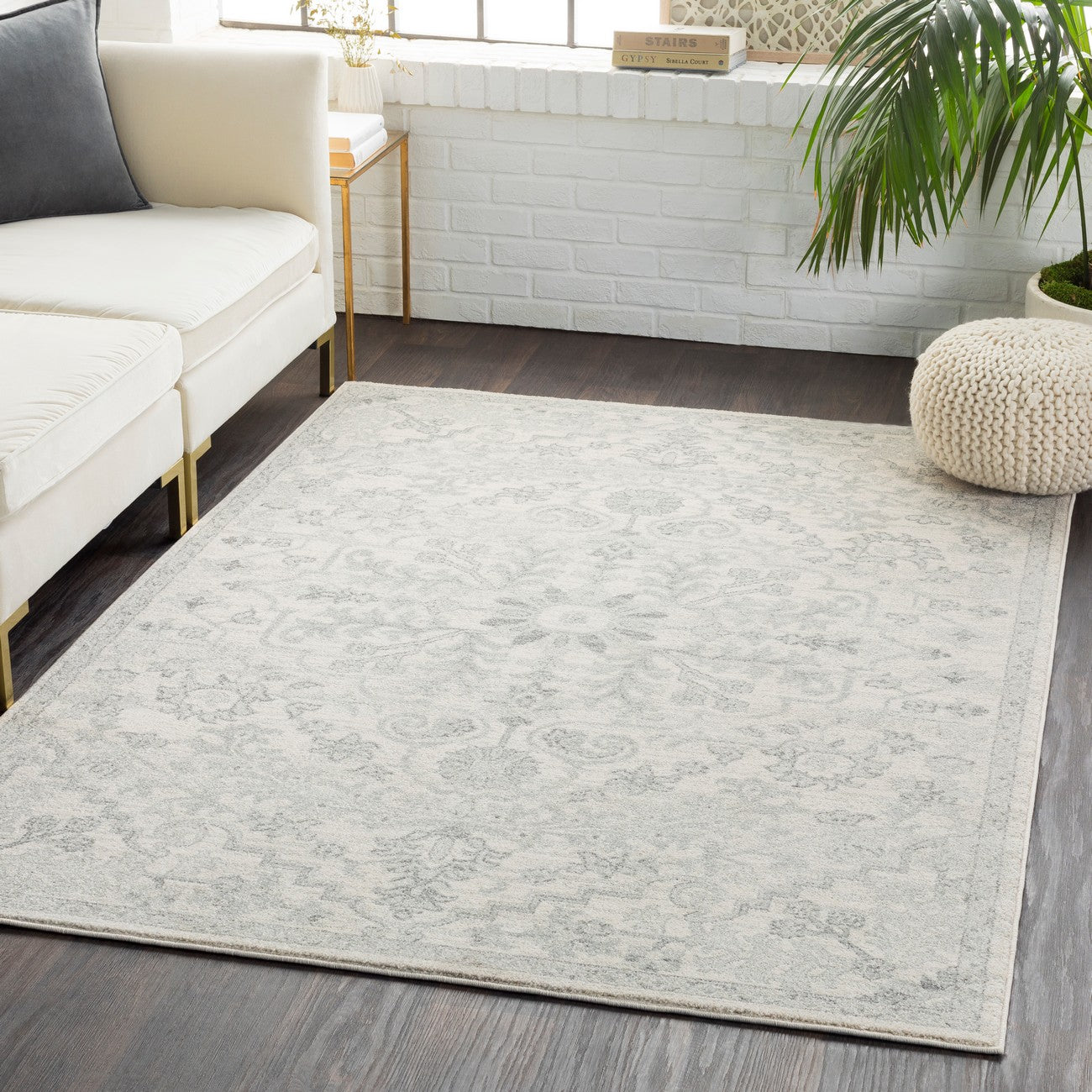 LOU Vintage Traditional Oriental Boho Light Beige Area Rug Roomscene