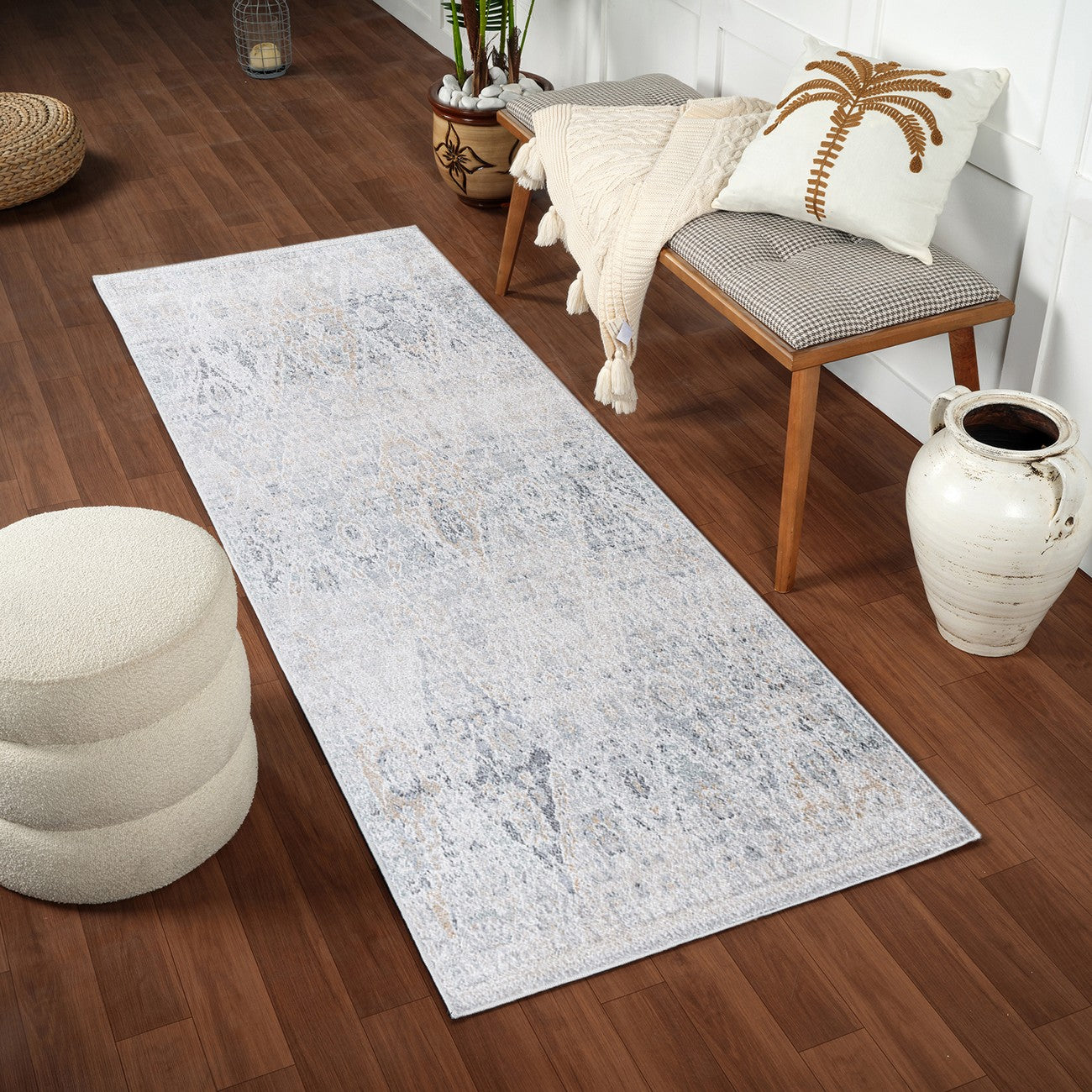 INES Vintage Oriental Boho Medium Grey Area Rug Roomscene