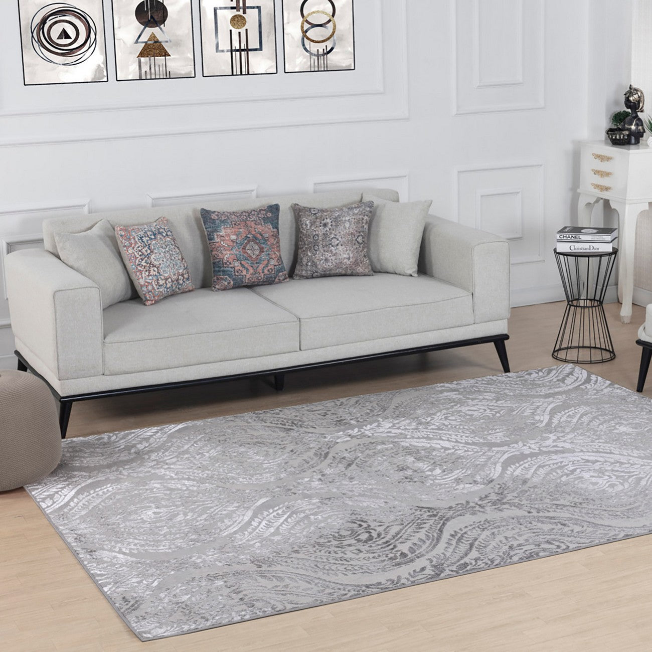 INGRID Vintage Traditional Oriental Boho Beige/White Area Rug Roomscene