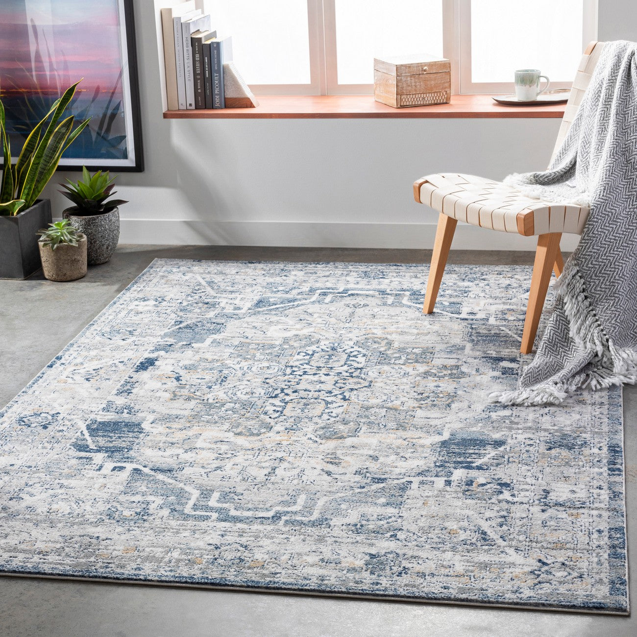ISABELLA Vintage Traditional Oriental Boho Medium Grey Area Rug Roomscene
