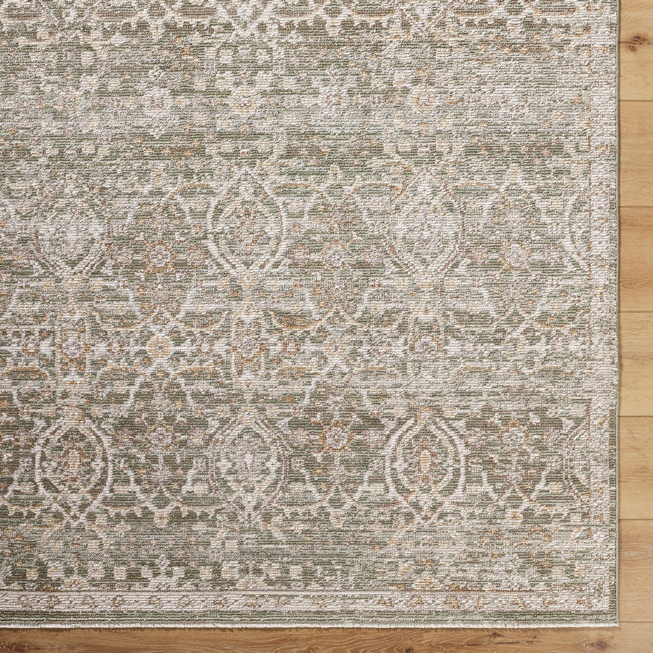 JONI Galey Alix x Livabliss Vintage Traditional Oriental Boho Olive/Cream Area Rug Overhead