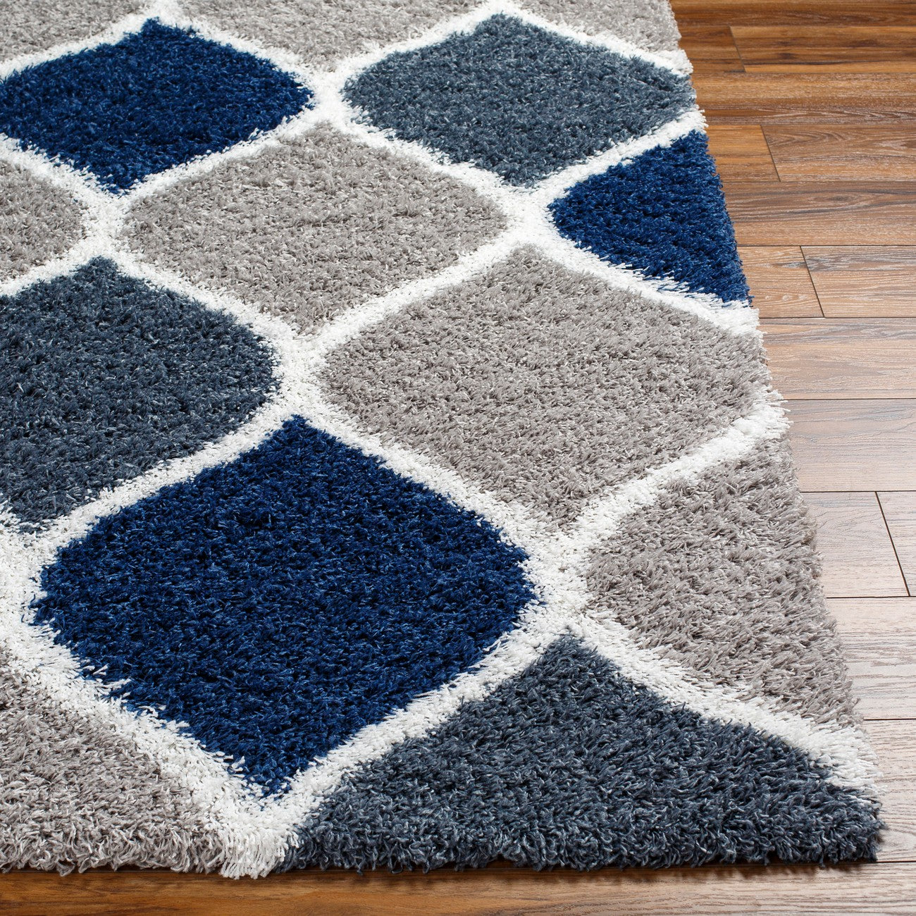 JUDY Shaggy Cottage Plush Pile Light Grey Area Rug Front