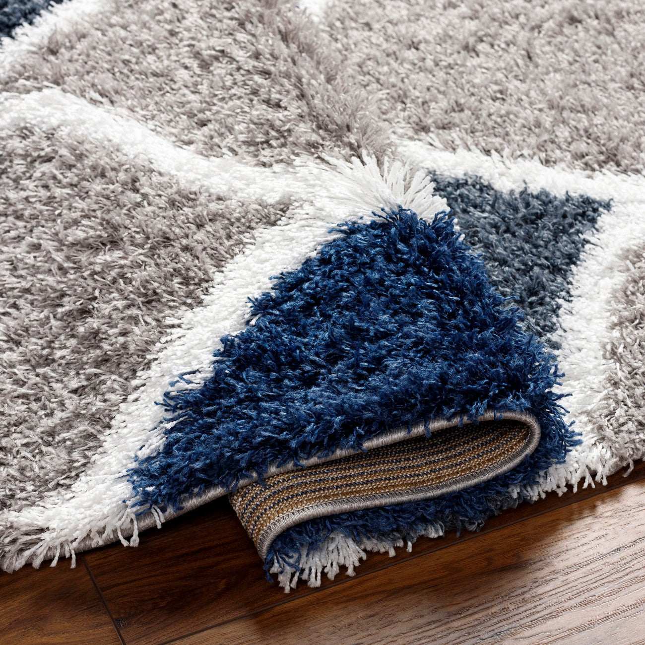 JUDY Shaggy Cottage Plush Pile Light Grey Area Rug Fold