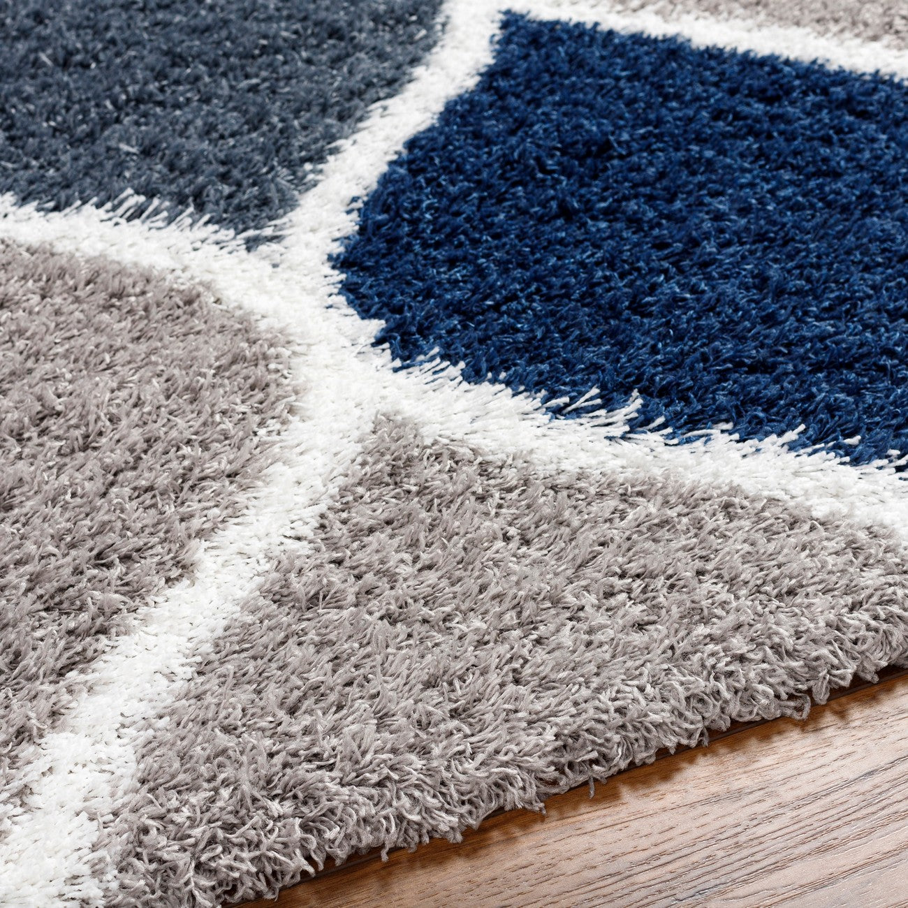 JUDY Shaggy Cottage Plush Pile Light Grey Area Rug Texture