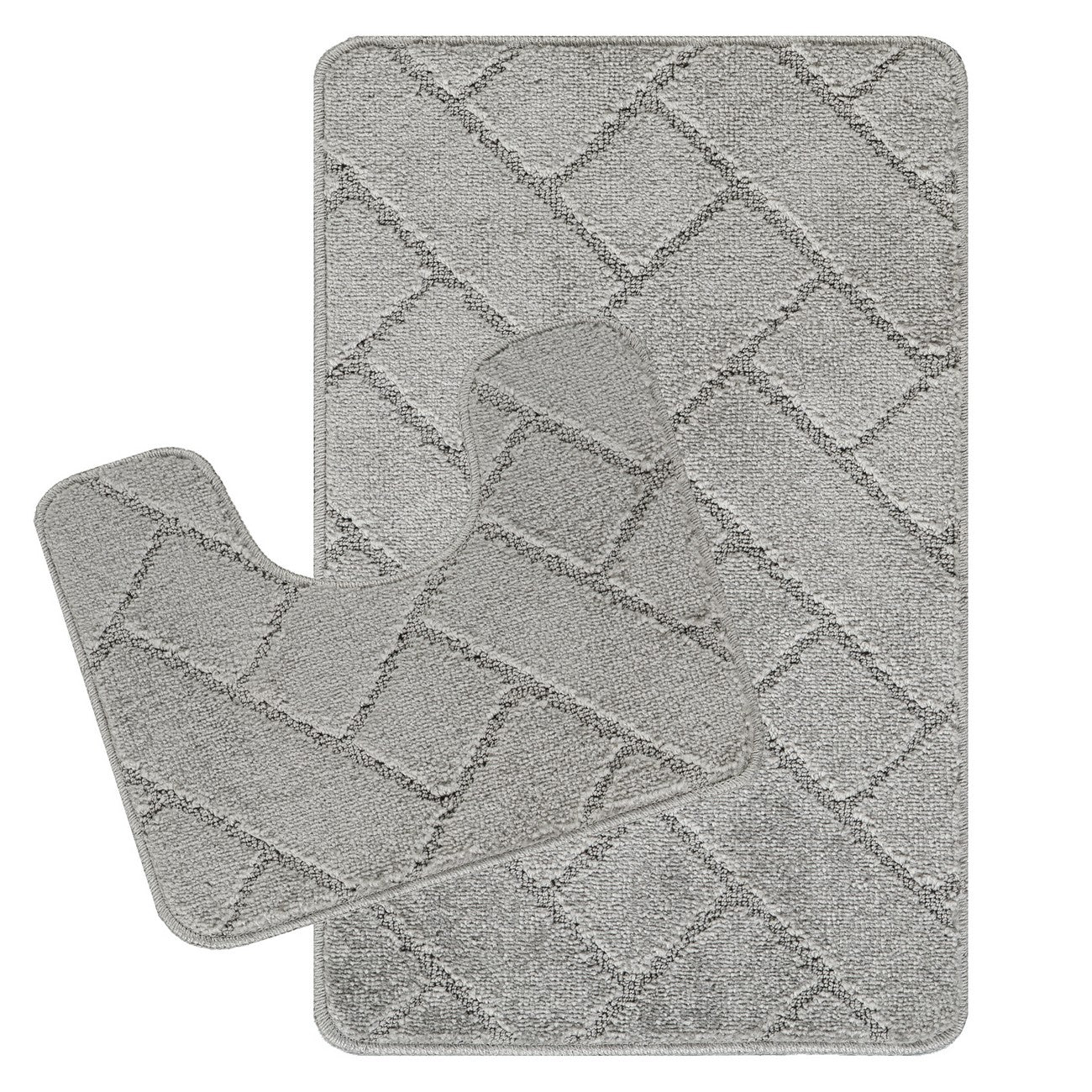 JUNIPER 2 Piece Machine Washable Non-Slip Light Grey Bathroom Rug Set Set