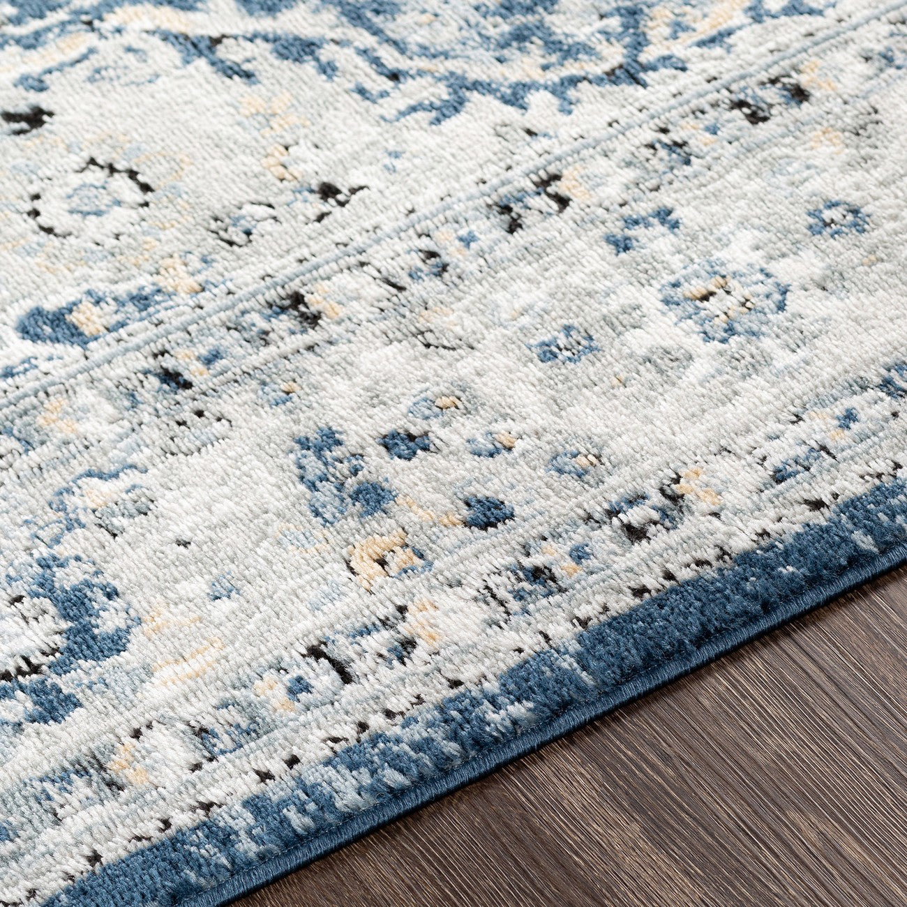 PETRA Vintage Traditional Oriental Boho Navy Area Rug Texture