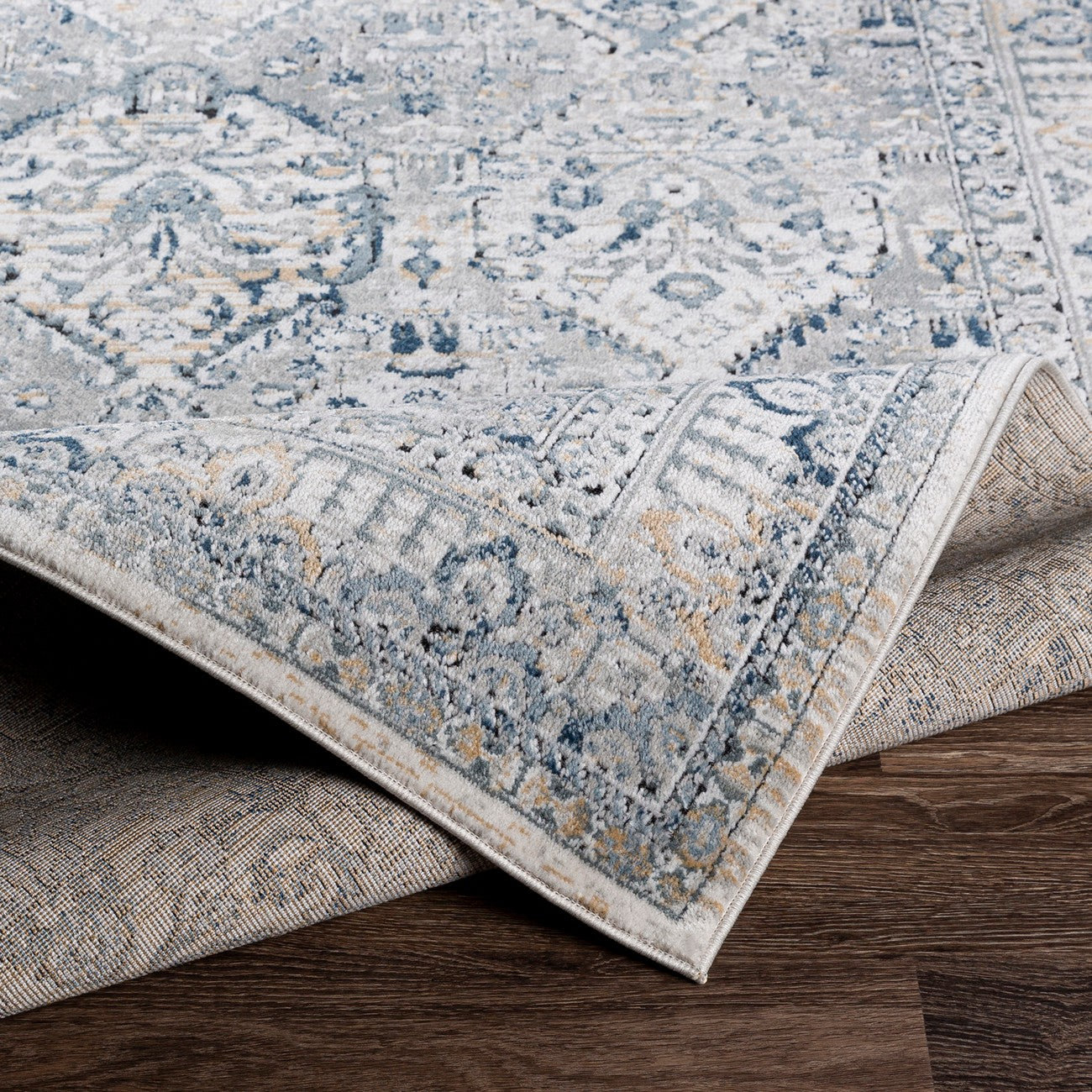 CAMILA Vintage Traditional Oriental Boho Light Grey Area Rug Fold