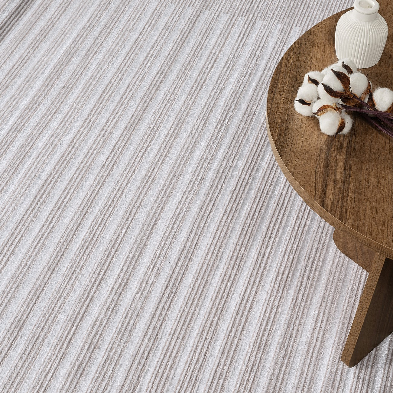 KAYSA Scandi Modern Beige/White Striped Area Rug Styleshot