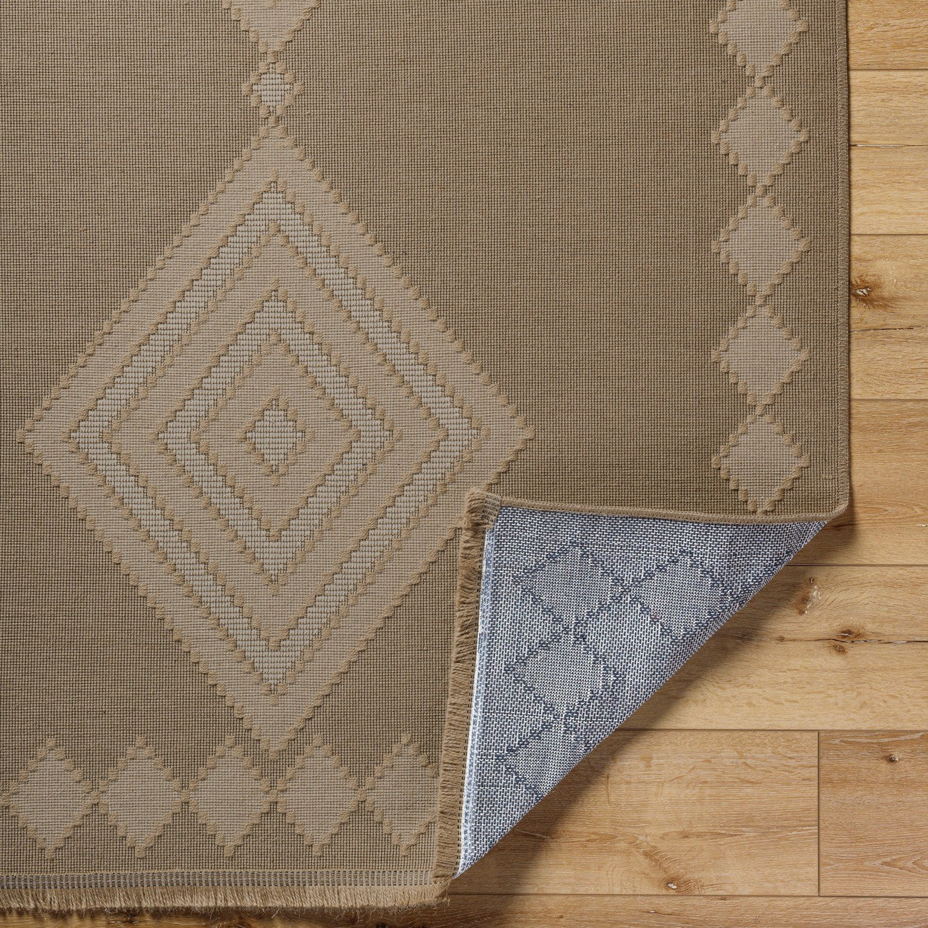 KEYURI Cottage Tan/Light Beige Machine Washable Jute Area Rug Fold