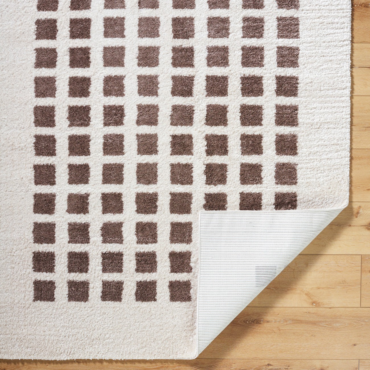 LAURINE Machine Washable Modern Shaggy Dark Brown Area Rug Fold