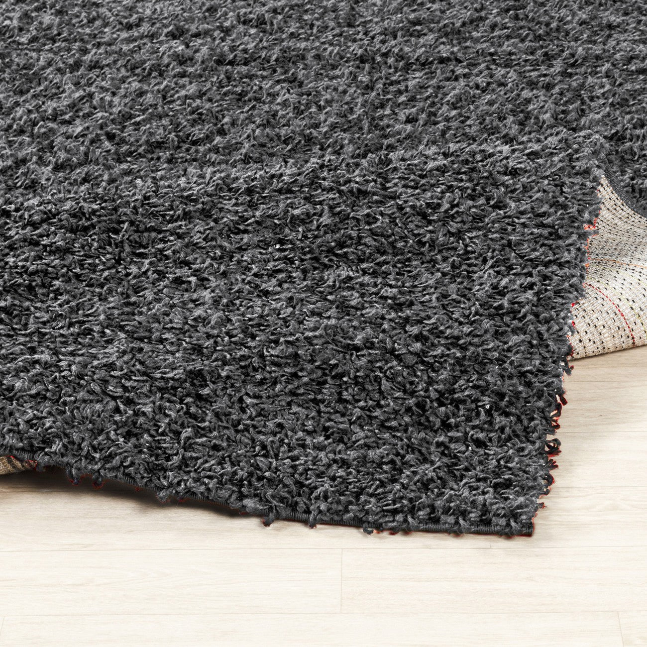 LILLY Shaggy Solid Color Plush Pile Dark Grey Area Rug Fold