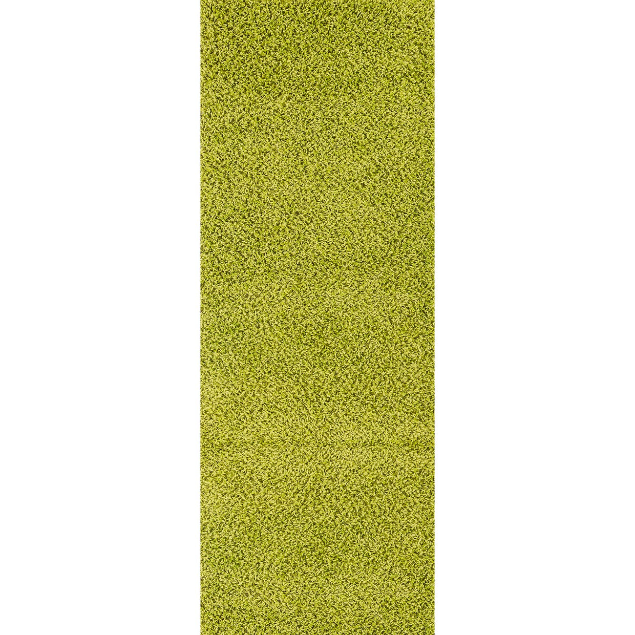 LILLY Shaggy Solid Color Plush Pile Green Area Rug Flat