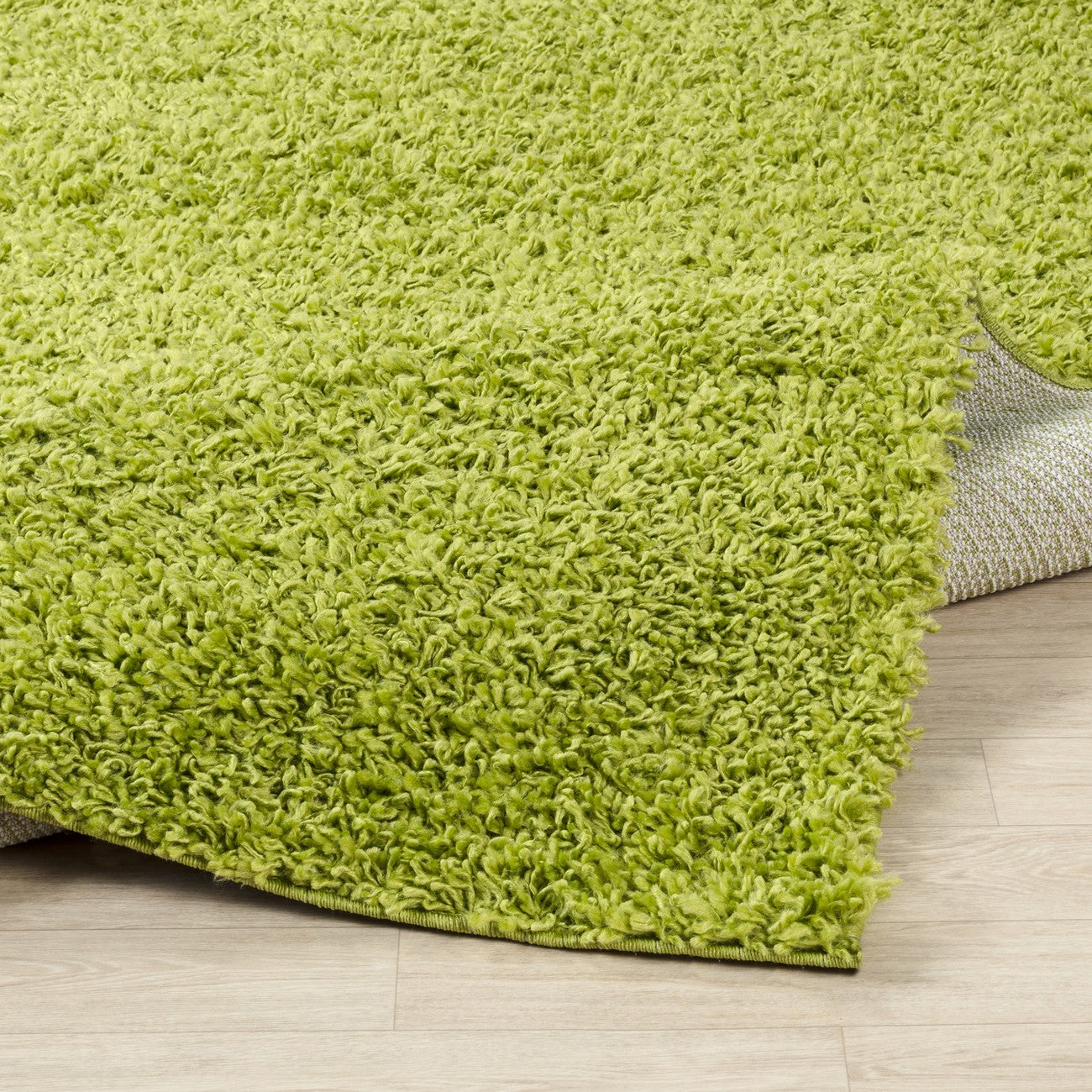 LILLY Shaggy Solid Color Plush Pile Green Area Rug Fold