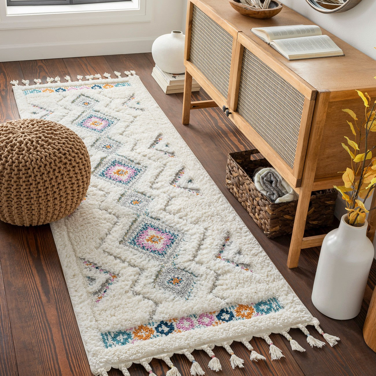 LILO Shaggy Modern Boho Plush Pile Ivory Area Rug Roomscene