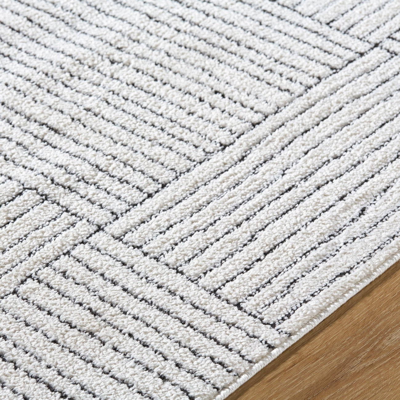 LORAINE Galey Alix x Livabliss Modern Scandi High Pile Ivory/Black Area Rug Texture