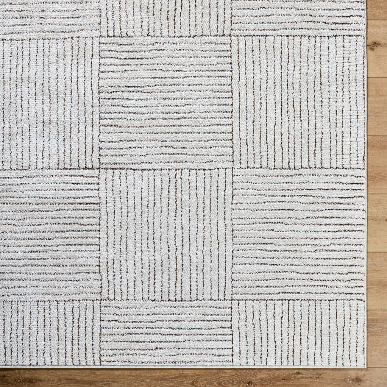 LORAINE Galey Alix x Livabliss Modern Scandi High Pile Ivory/Dark Brown Area Rug Overhead