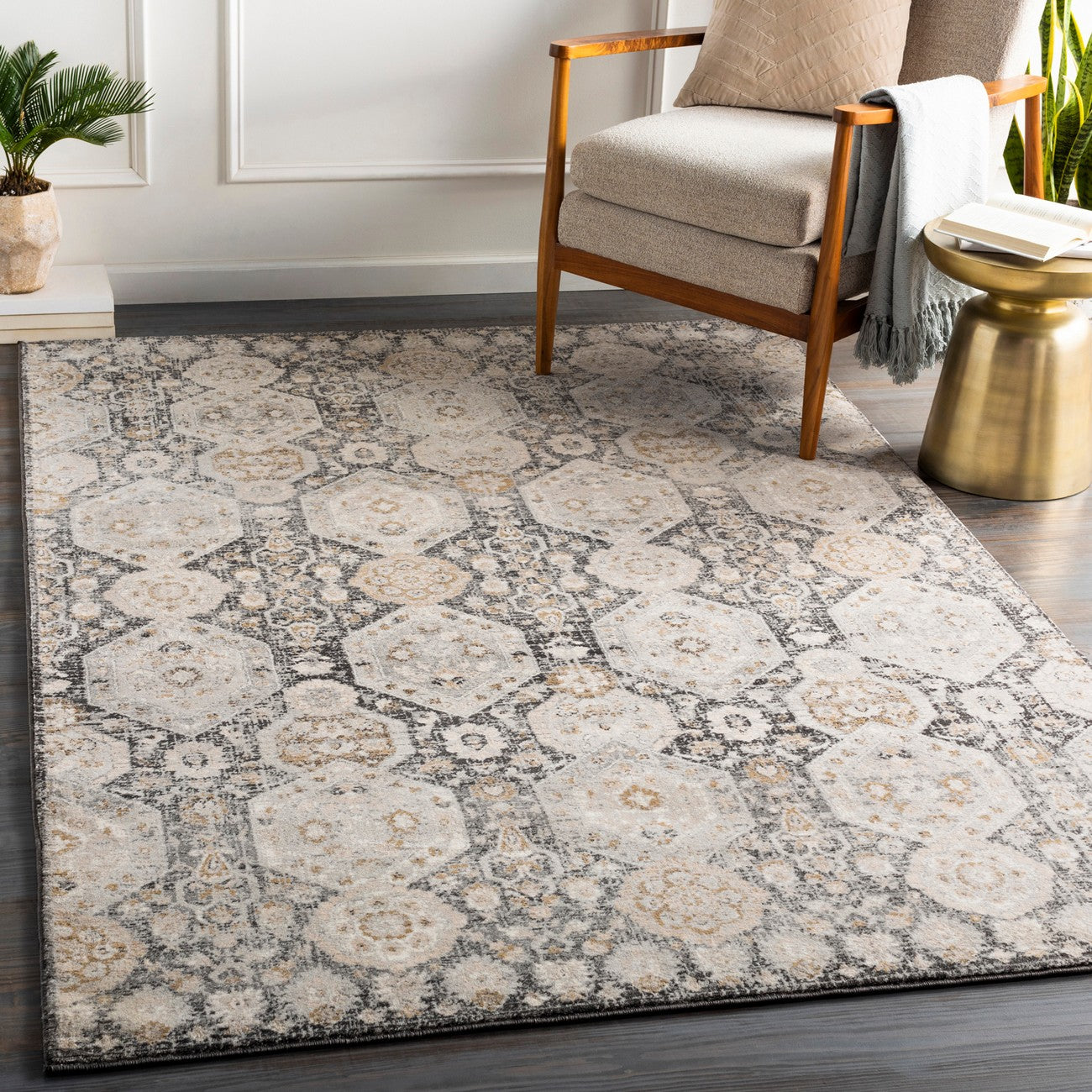 LOTUS Vintage Traditional Oriental Boho Black Area Rug Roomscene