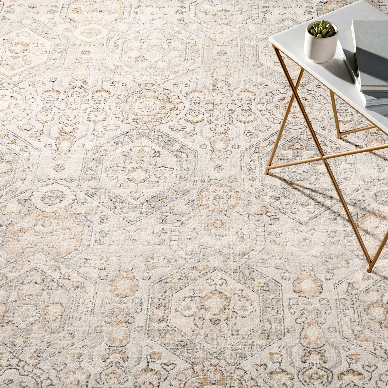 LOTUS Vintage Traditional Oriental Boho Tan/Ivory Area Rug Styleshot