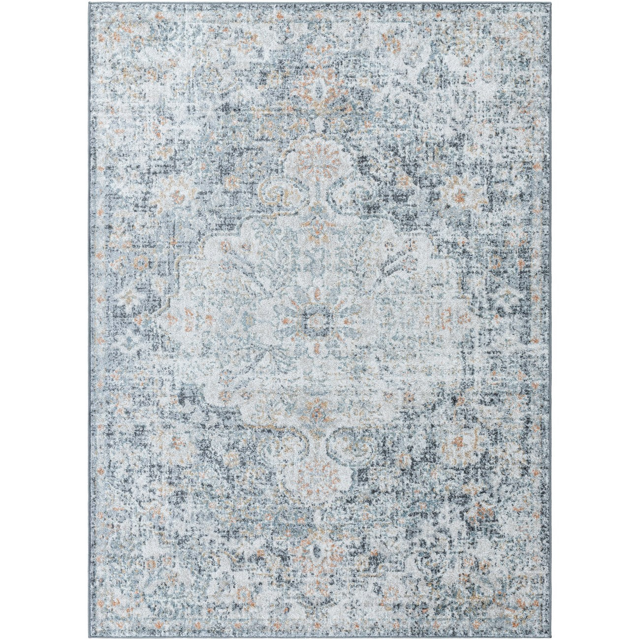 LOU Vintage Oriental Boho Blue Area Rug Flat