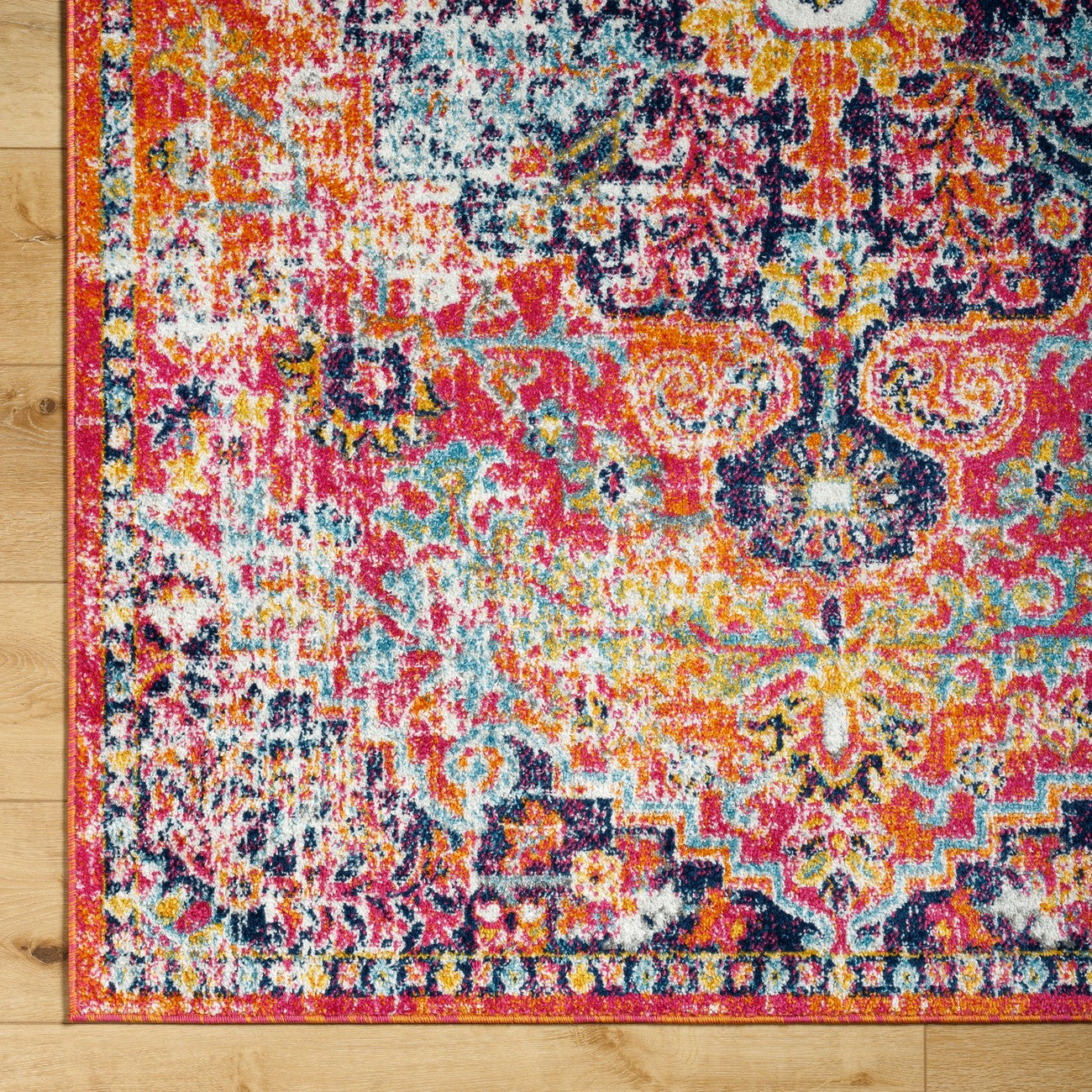 LOU Vintage Traditional Oriental Boho Orange/Dark Blue Area Rug Overhead