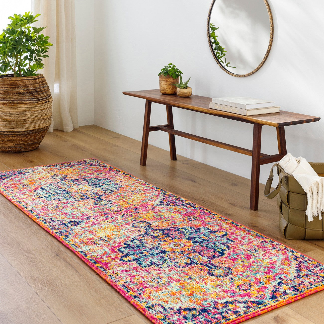 LOU Vintage Traditional Oriental Boho Orange/Dark Blue Area Rug Roomscene