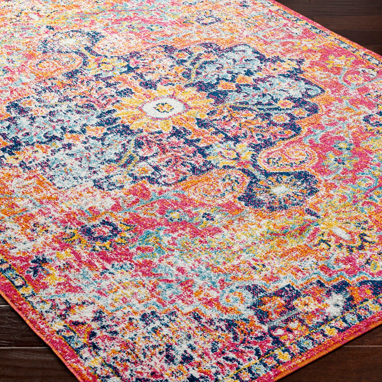 LOU Vintage Traditional Oriental Boho Orange/Dark Blue Area Rug Corner