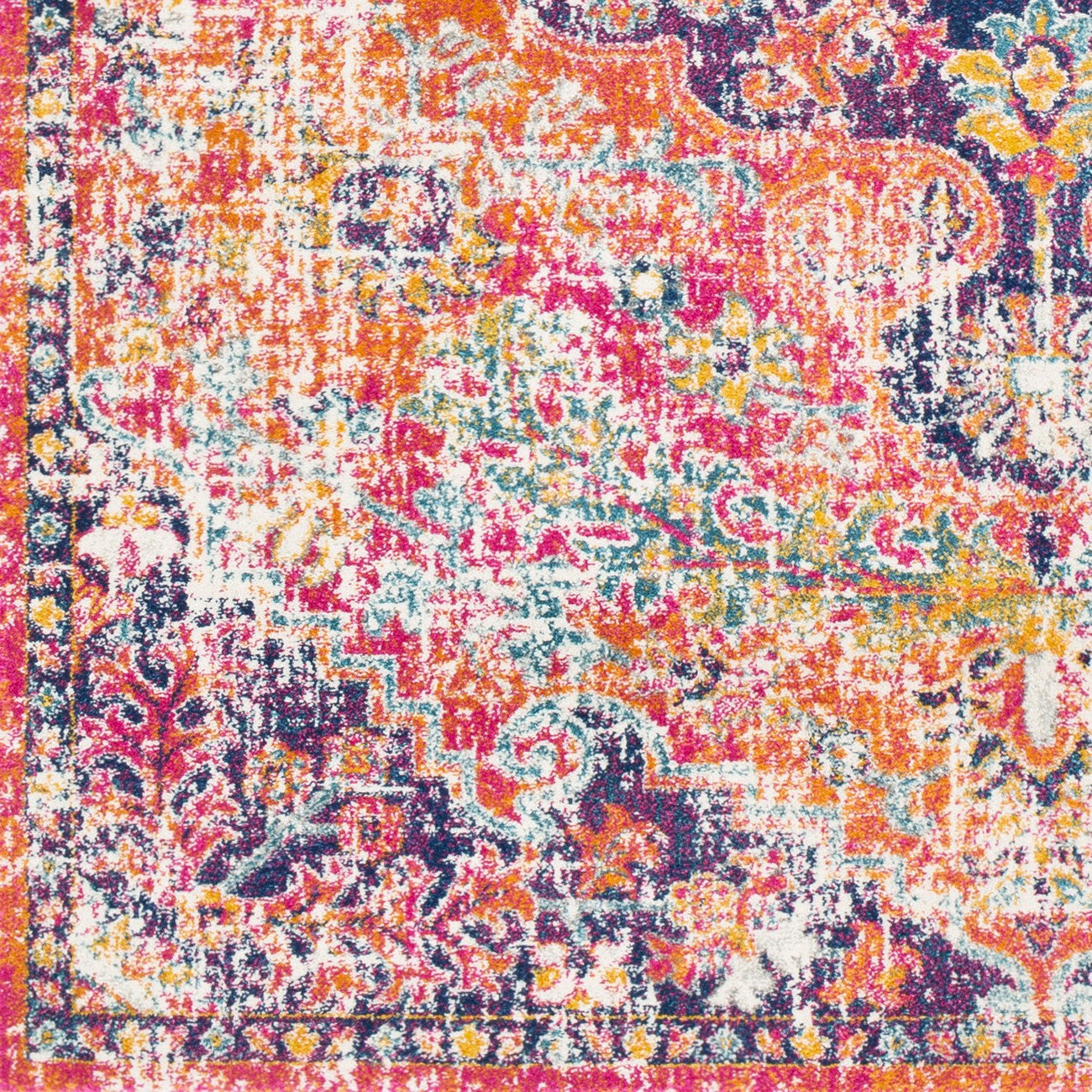 LOU Vintage Traditional Oriental Boho Orange/Dark Blue Area Rug Swatch