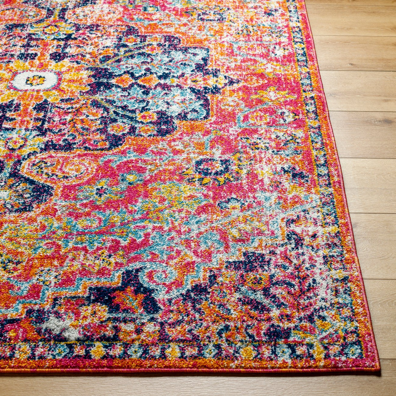 LOU Vintage Traditional Oriental Boho Orange/Dark Blue Area Rug Front