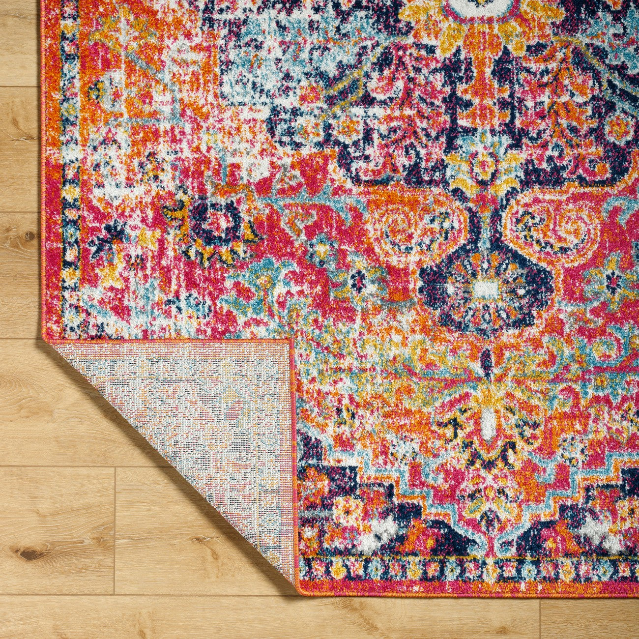 LOU Vintage Traditional Oriental Boho Orange/Dark Blue Area Rug Fold