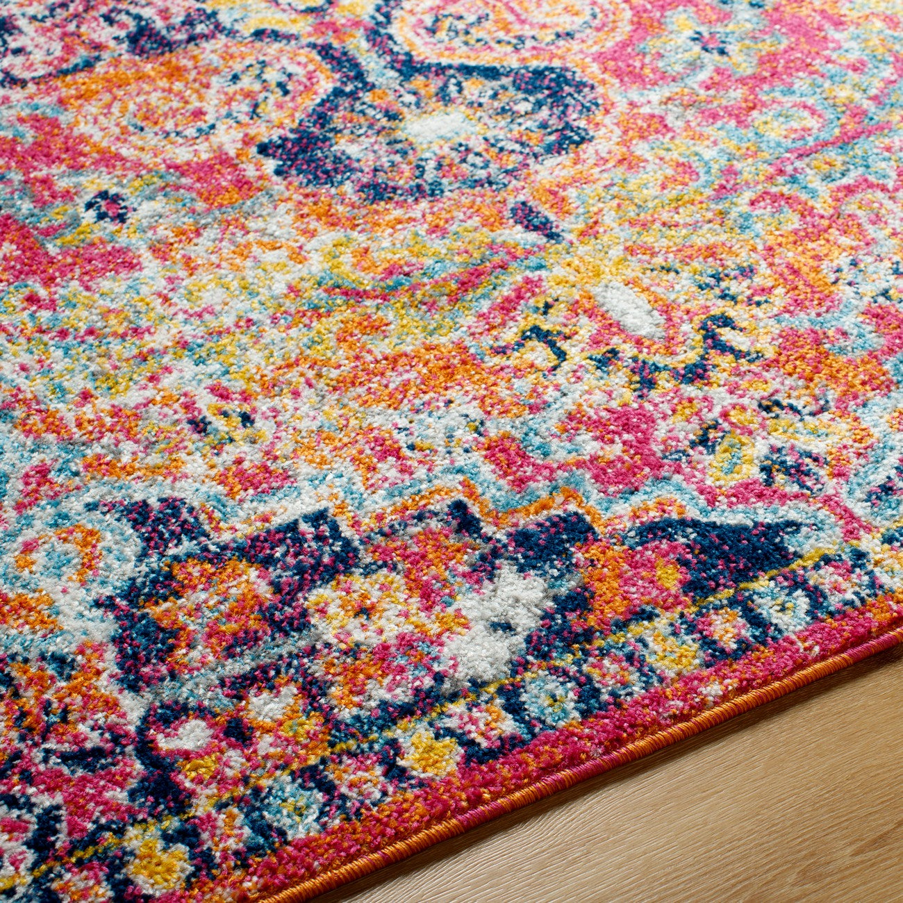 LOU Vintage Traditional Oriental Boho Orange/Dark Blue Area Rug Texture