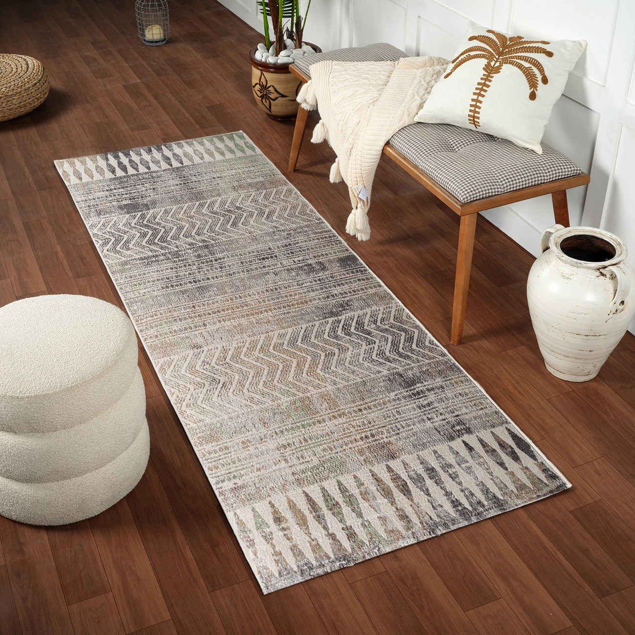LOUNA Scandi Geometric Dark Grey Area Rug Roomscene