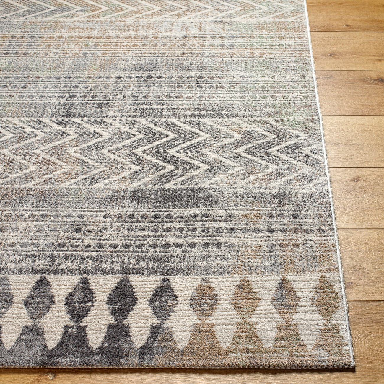 LOUNA Scandi Geometric Dark Grey Area Rug Front