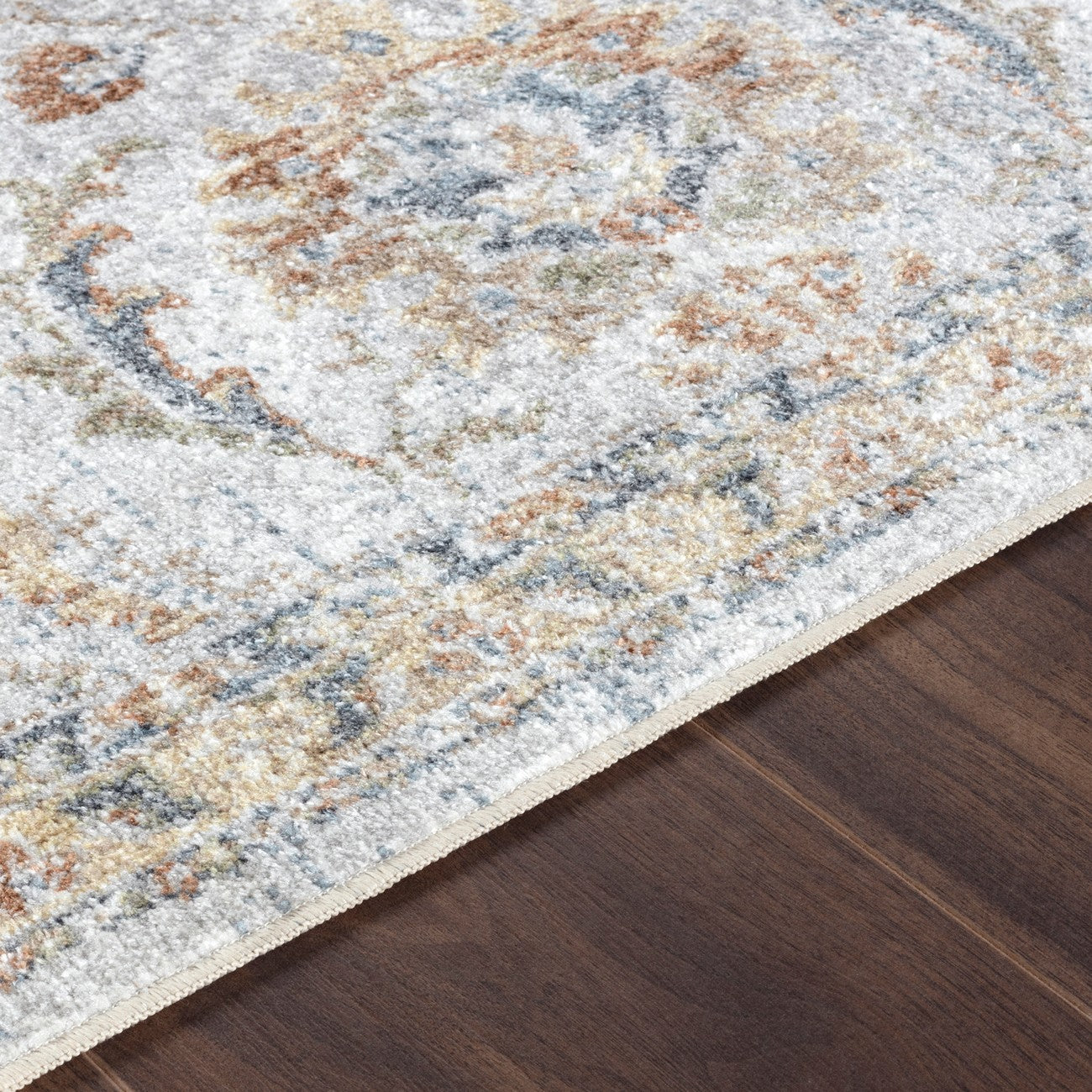 ESTHER Machine Washable Traditional Boho Grey/Oatmeal Area Rug Texture
