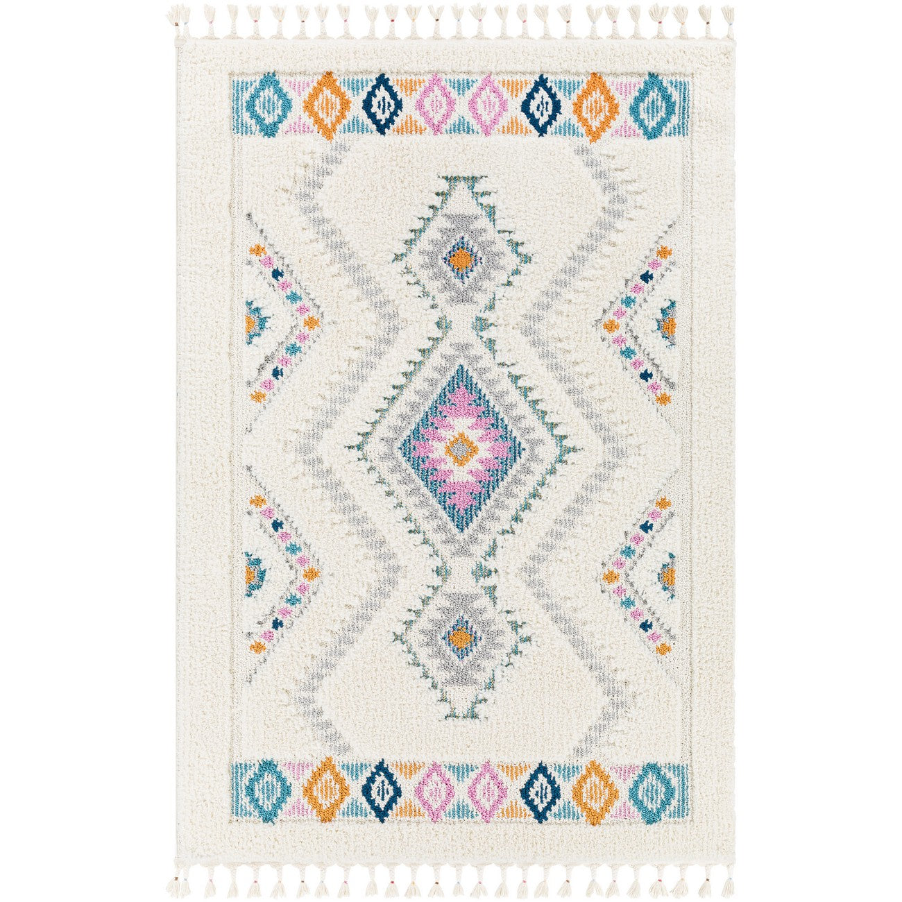 LILO Shaggy Modern Boho Plush Pile Ivory Area Rug Flat
