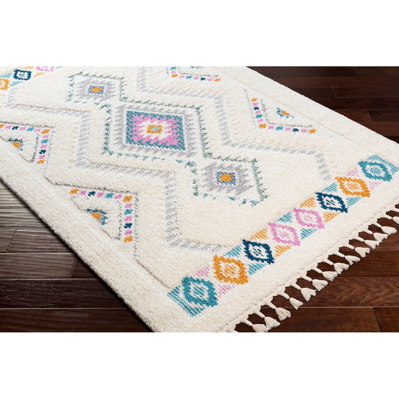 LILO Shaggy Modern Boho Plush Pile Ivory Area Rug Corner