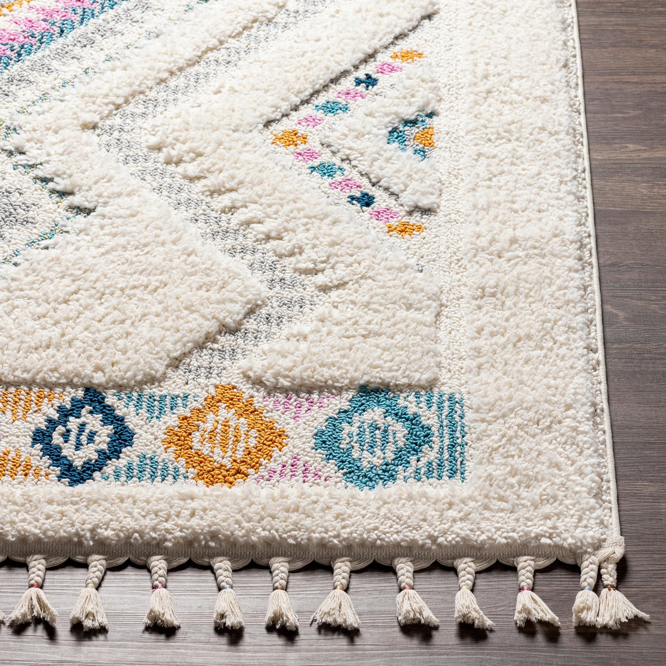 LILO Shaggy Modern Boho Plush Pile Ivory Area Rug Front
