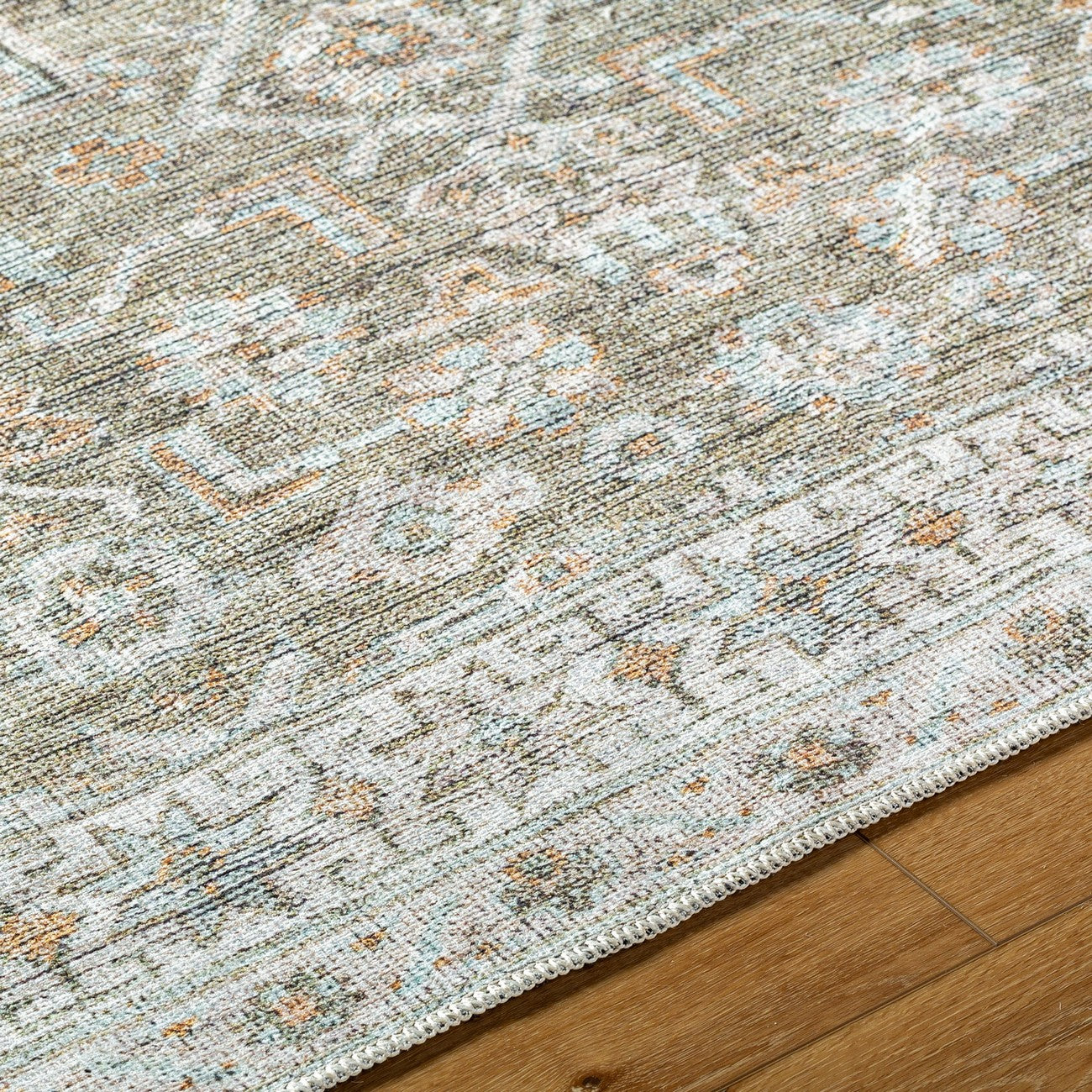 MAHAK Becki Owens x Livabliss Machine Washable Oriental Boho Khaki/Light Silver Area Rug Texture