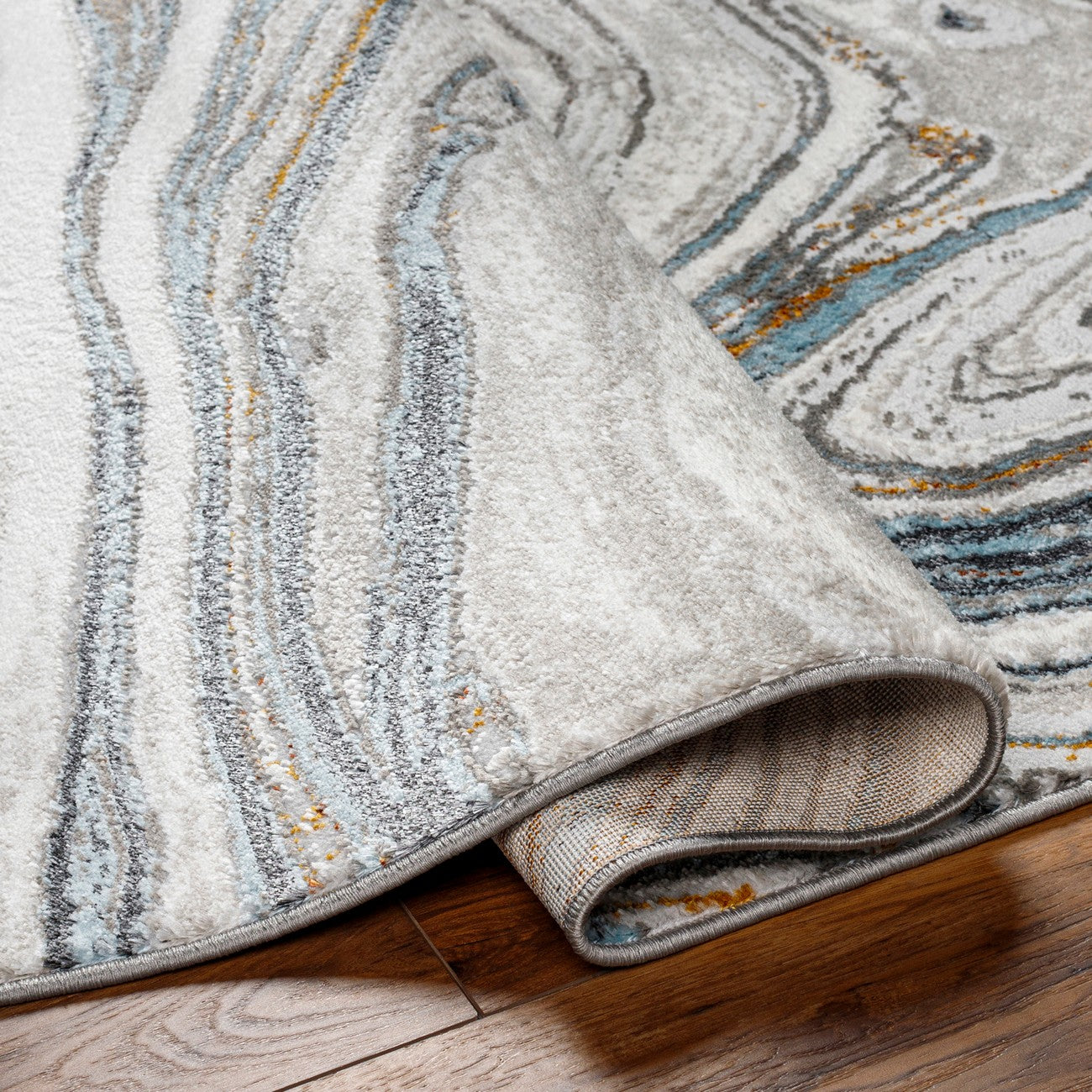 MAKAYLA Abstract Modern Marble Sky Blue/Beige Area Rug Fold