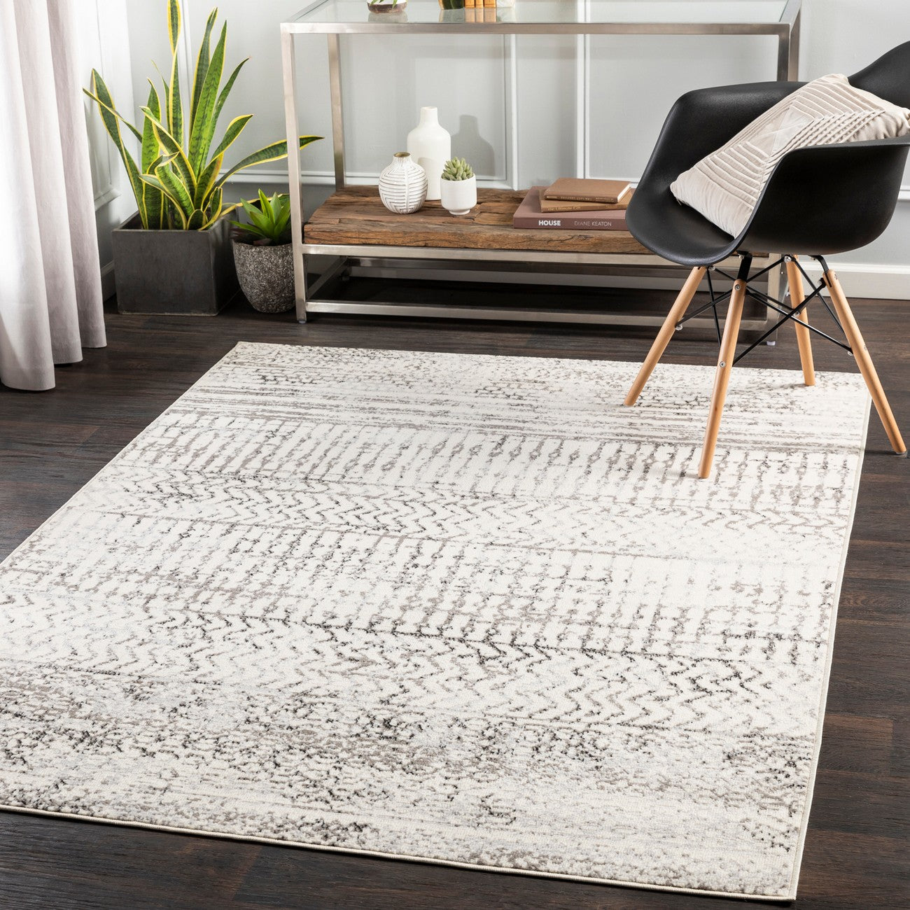 MAKIKI Scandi Global Light Grey Area Rug Roomscene