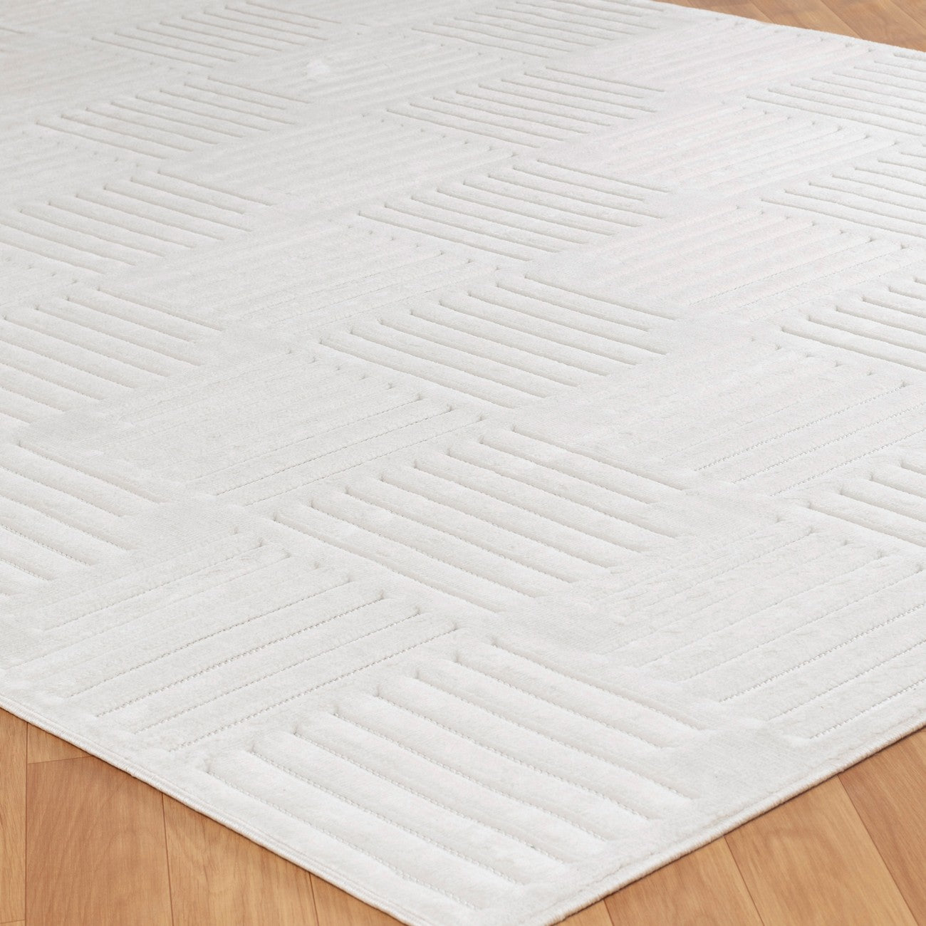 MIDORI Indoor & Outdoor Scandi Modern White Area Rug Corner