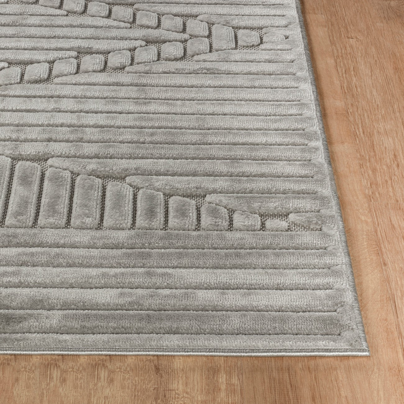 MITSUKO Indoor & Outdoor 3D High & Low Pile Textured Grey Area Rug Front