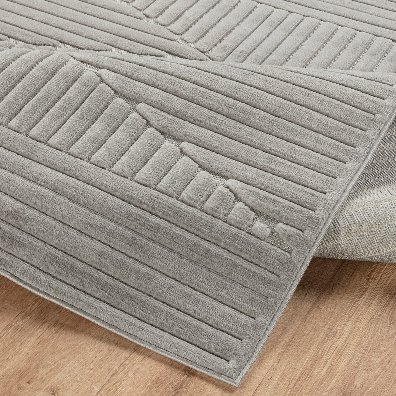 MITSUKO Indoor & Outdoor 3D High & Low Pile Textured Grey Area Rug Fold